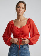 Sorella | Rynket Crop Top Med Snøre Og Transparente Ærmer
