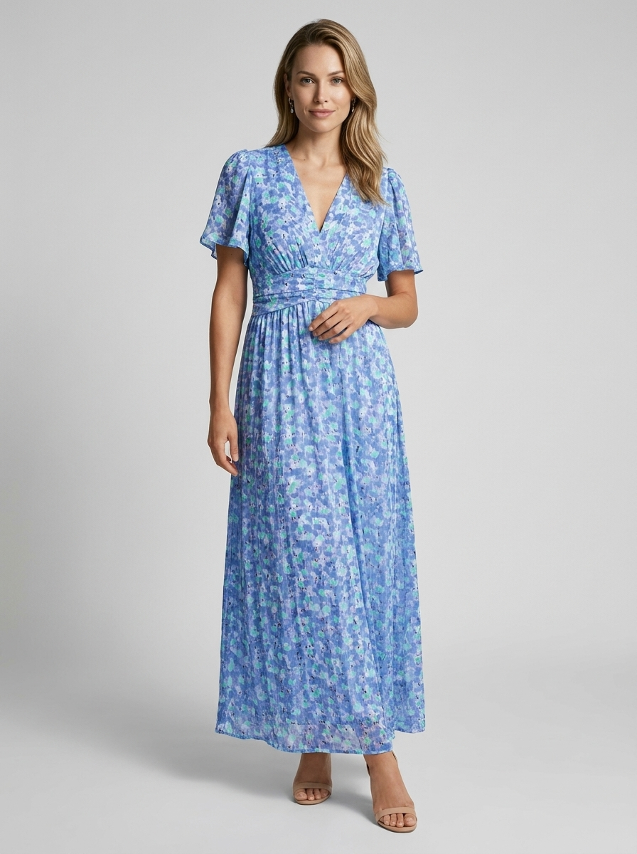 Ava | Elegancka sukienka maxi w kwiatowy wzór z dekoltem w serek