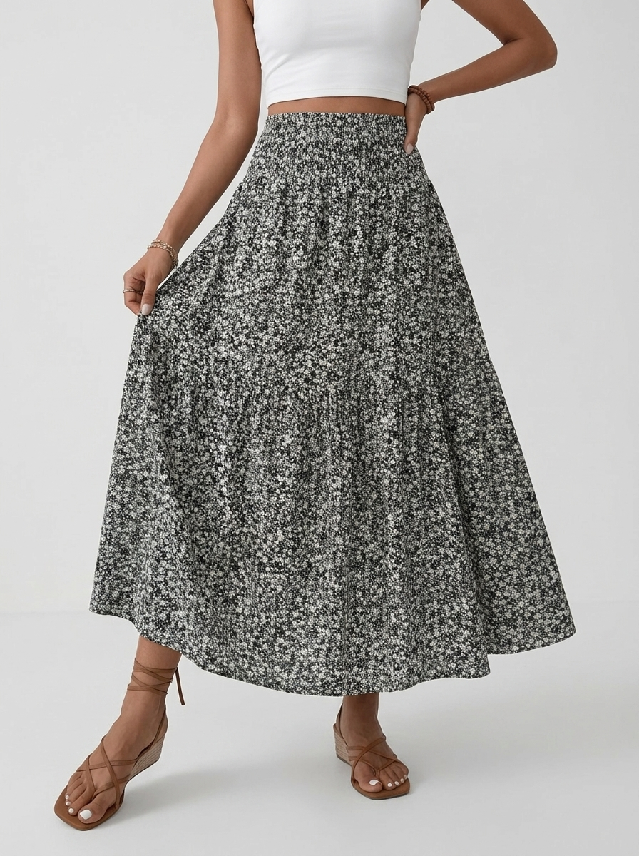 Monta | Blomstret Midi Nederdel Til Dame