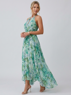 Julia | Plisseret Midikjole Med Halterneck Og Blomsterprint