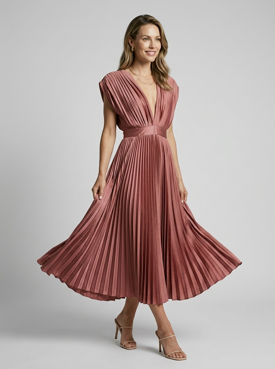 Elira | Abito midi plissettato con scollo a V elegante