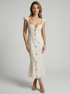 Isabella | Broderet Midi Kjole Med Cut-Out Til Dame