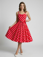 Rosalie | Vintage Prikket Midi Kjole Med Feminint Snit