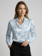 Seraphine | Satin Bluse med Vandfaldshals og Lange Ærmer