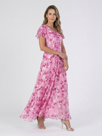 Celeste | Abito lungo floreale con leggero effetto chiffon