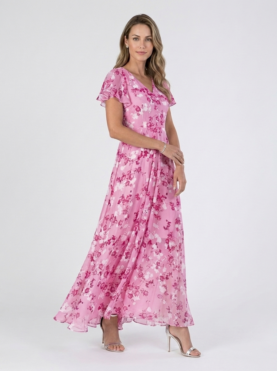 Celeste | Abito lungo floreale con leggero effetto chiffon