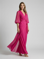Vanessa | Elegant Chiffon Maxi Kjole Med V-Hals