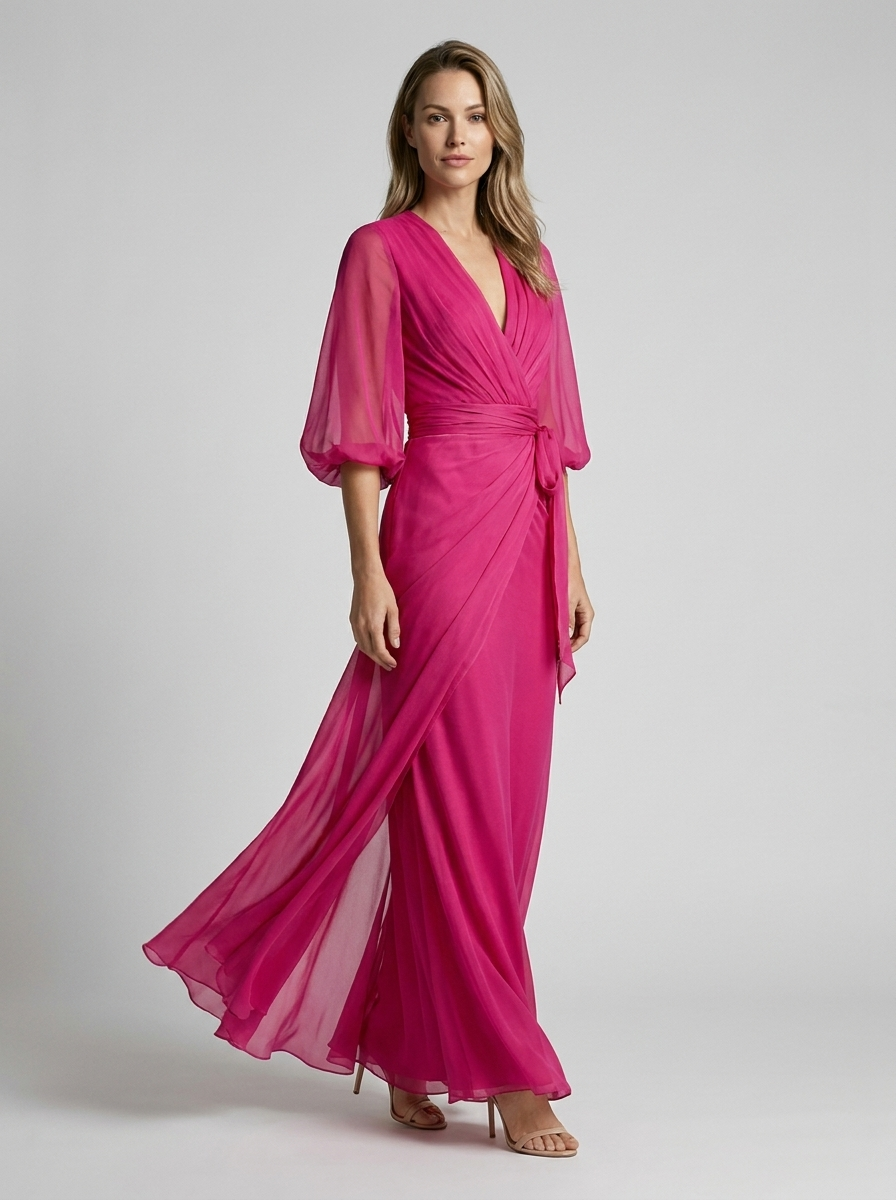 Vanessa | Elegant Chiffon Maxi Kjole Med V-Hals