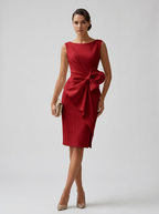 Valeria | Elegant Midi Kjole Med Drapering Og Sløjfedetalje