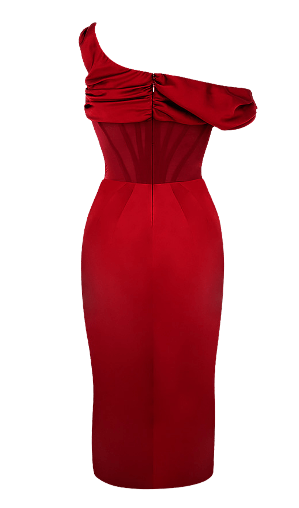 Rosalia | Rød Off-Shoulder Corset Midi Kjole Med Slids