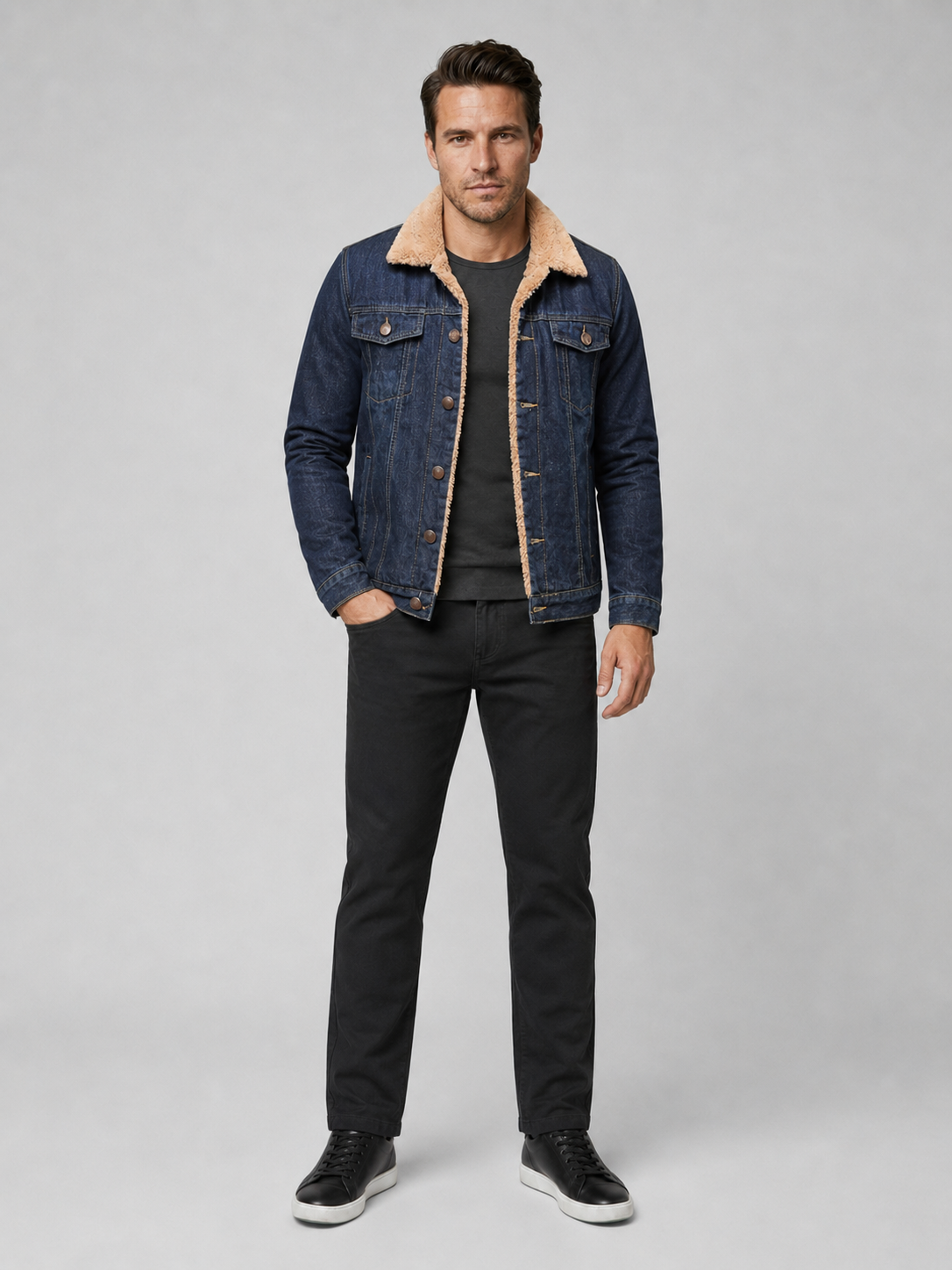 Lennox | Foret Denimjakke Til Herre Med Sherpa-Krave