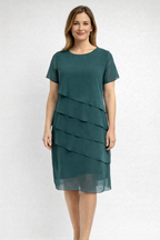 Elowen | Midi Kjole med Lagdelt Chiffon og Løs Pasform