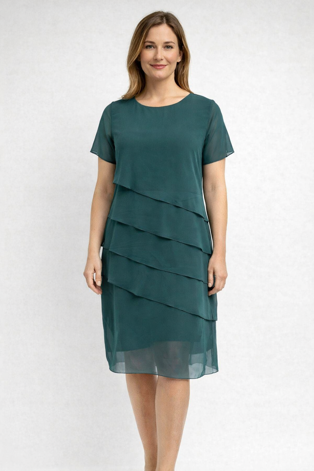 Elowen | Midi Kjole med Lagdelt Chiffon og Løs Pasform