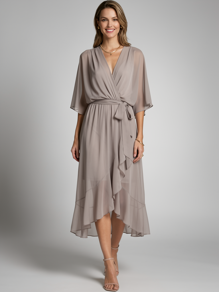 Elara | Asymmetrisk Midikjole med Slå-Om Design