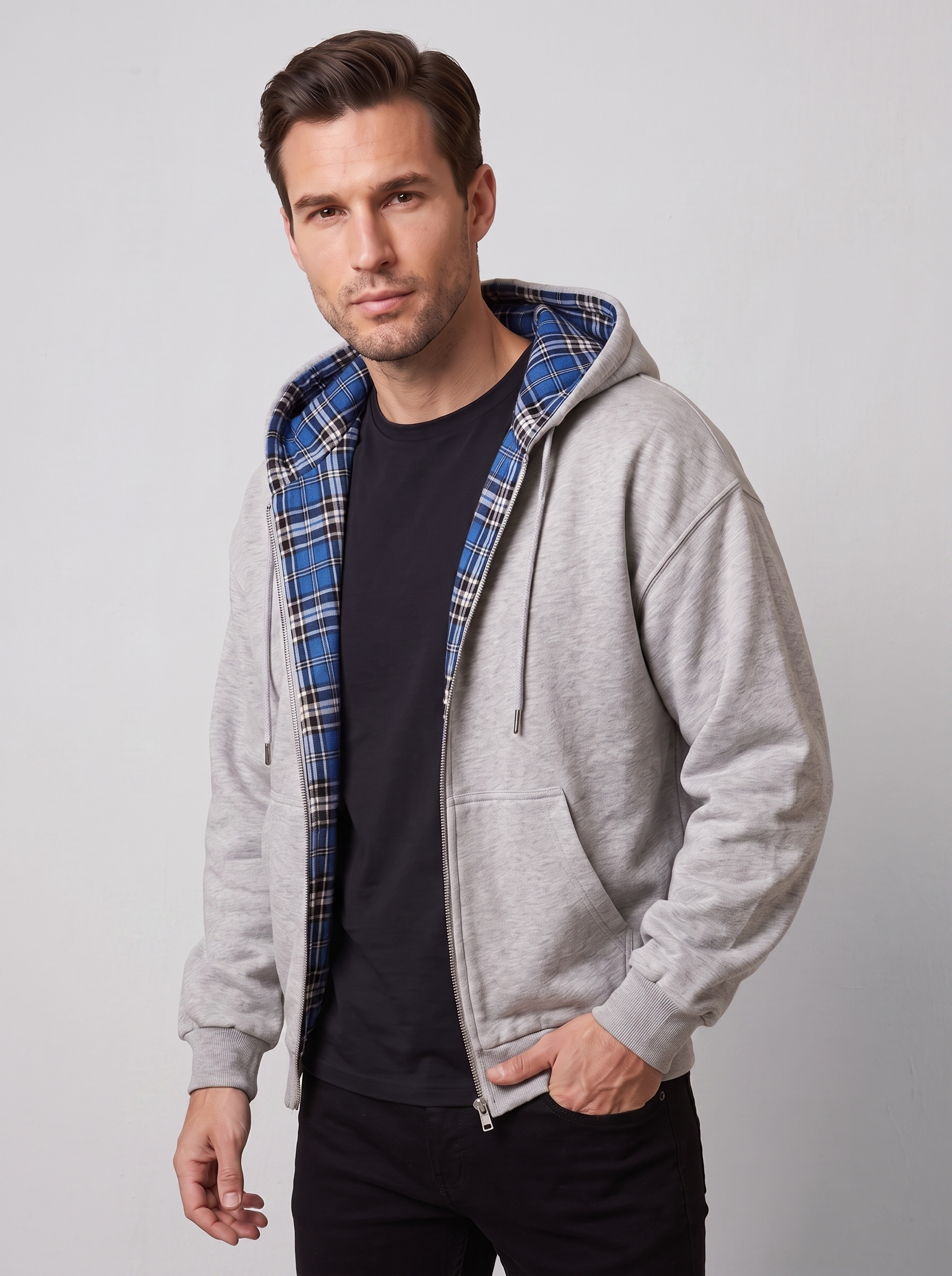 Josh | Reversible Hooded Sweatshirt with Plaid Print