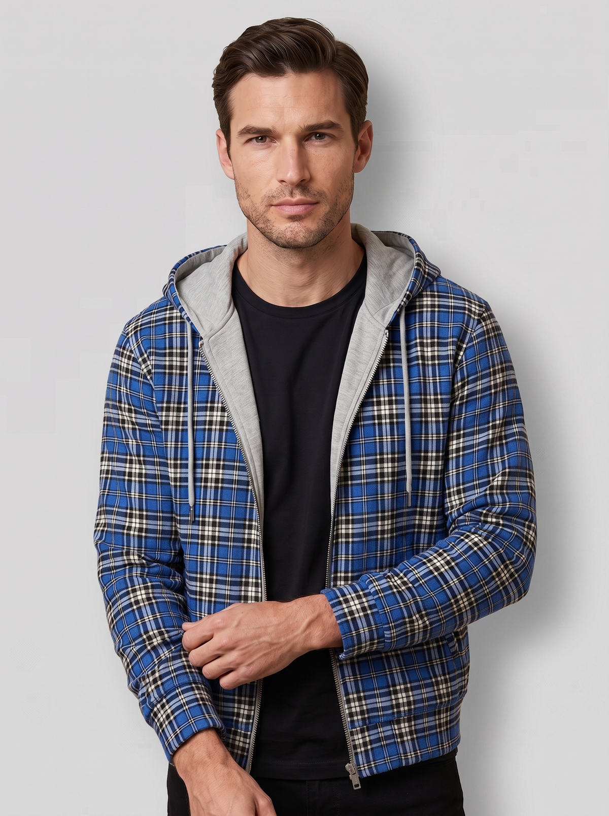 Josh | Reversible Hooded Sweatshirt with Plaid Print