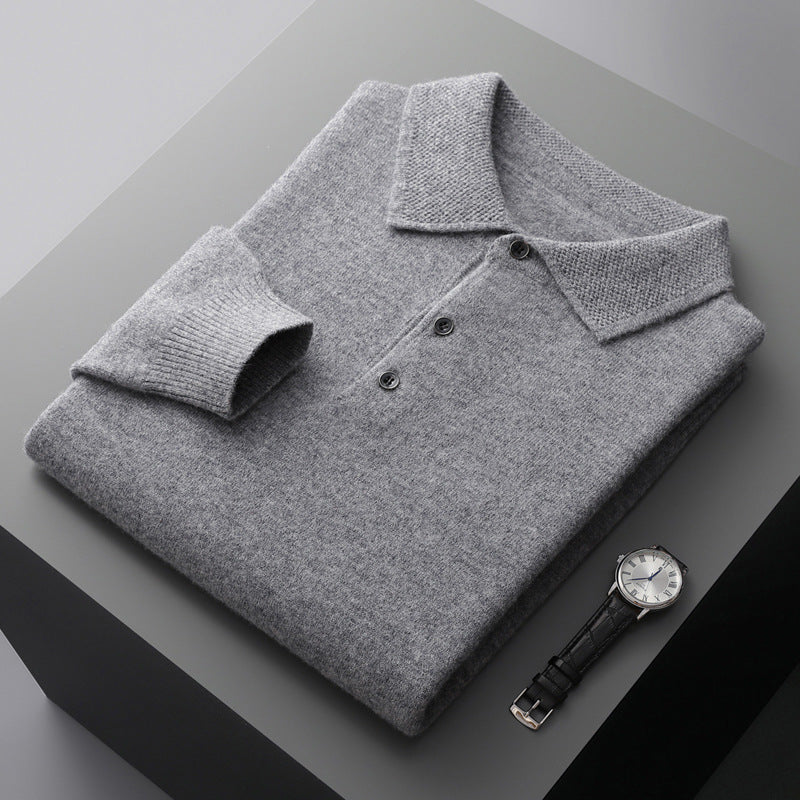 August | Men's cashmere long-sleeved polo sweater