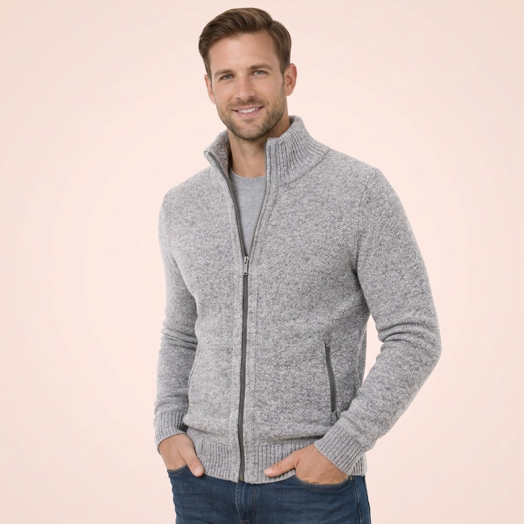 Bastian | Men's merino wool cardigan with zipper and high collar