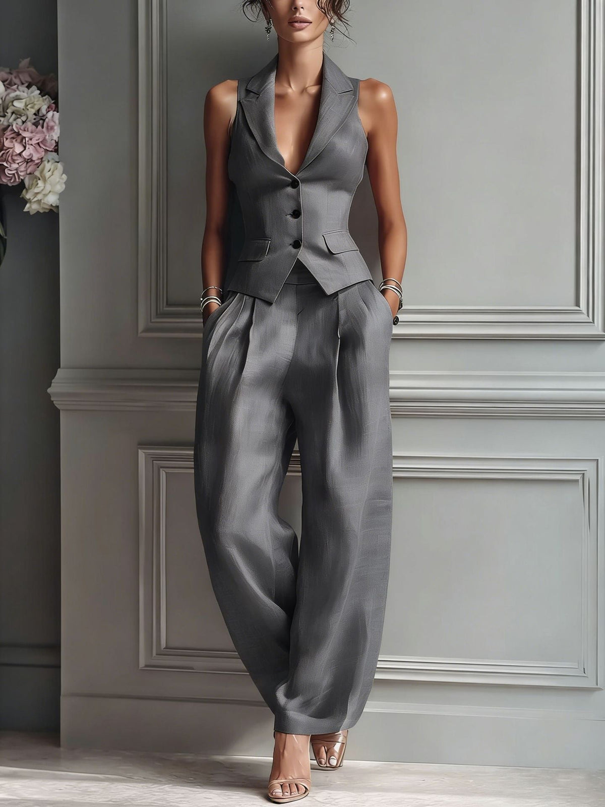 Florine | Women's two-piece set with vest and wide-leg trousers