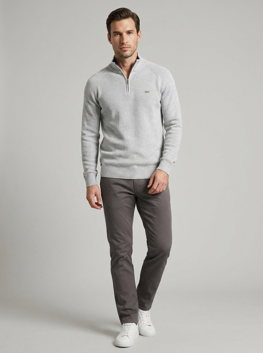 Marcello | Half Zip Herresweater med Opstående Krave