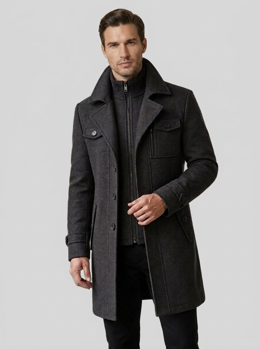 Marcus | Men's Wool Coat with Double Collar and Slim Fit
