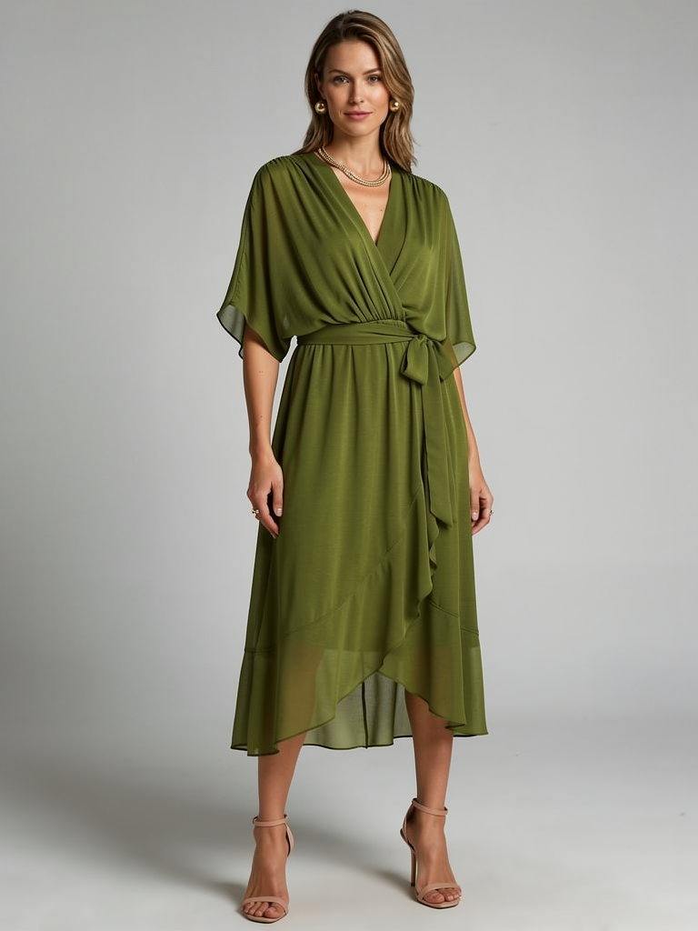 Elara | Asymmetrisk Midikjole med Slå-Om Design