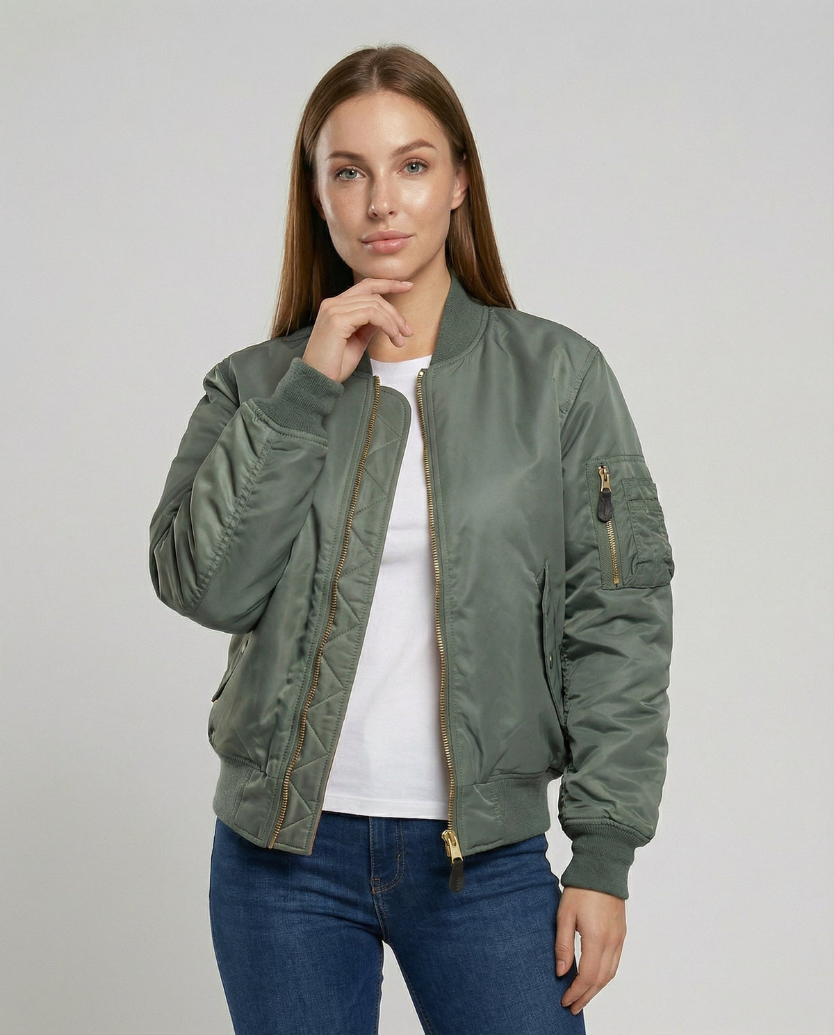 Anais | Women's Padded Forest Bomber Jacket with Zipper and Ribbed Edges