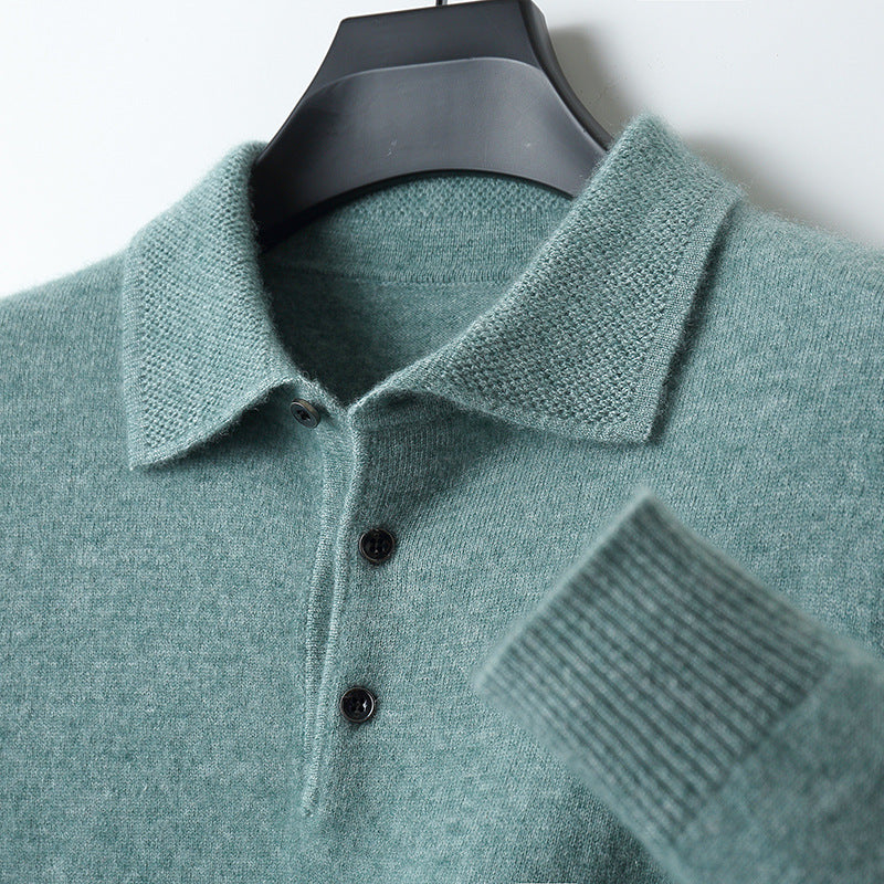 August | Men's cashmere long-sleeved polo sweater