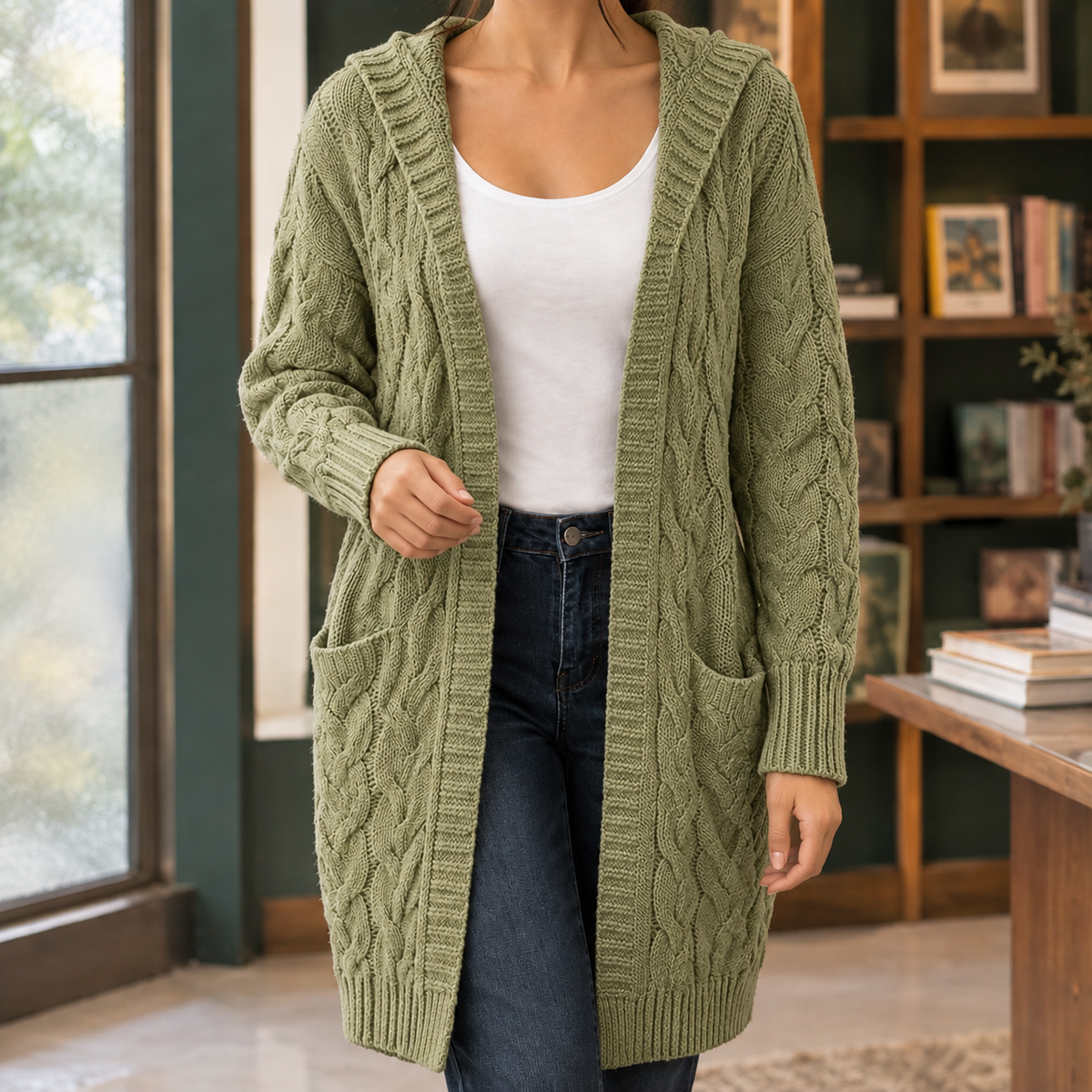 Camille | Dame lang cardigan med snoninger og lommer