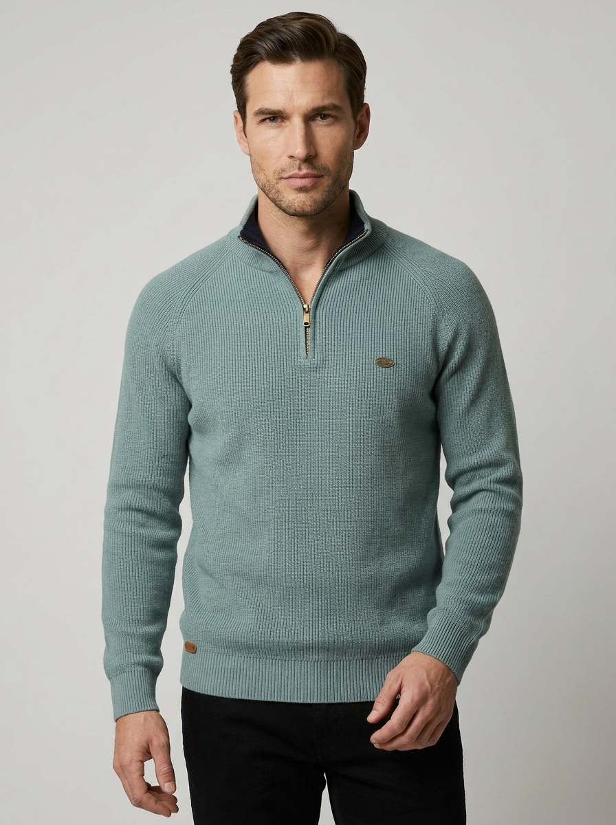 Marcello | Half Zip Herresweater med Opstående Krave
