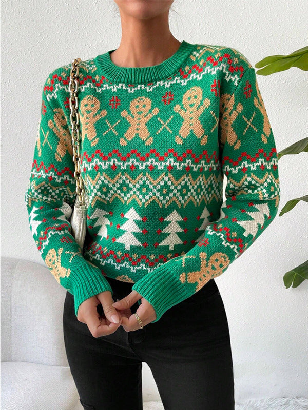 Thea | Dame julesweater med kagemænd og juletræer