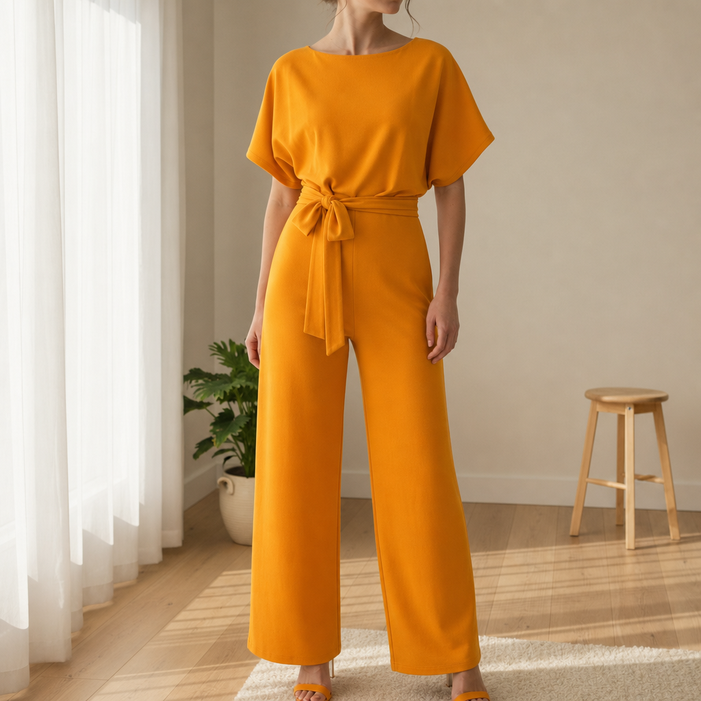 Celina | Dame jumpsuit i pontestrik med bindebælte