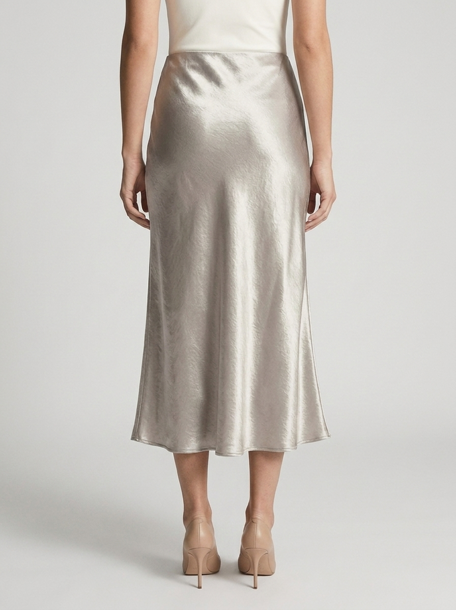 Monique | Elegant Silken Nederdel med Elastisk Taljebånd