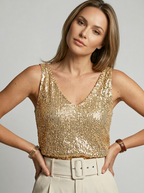 Aurelia | Paillet Top med V-Hals og Elegant Glans