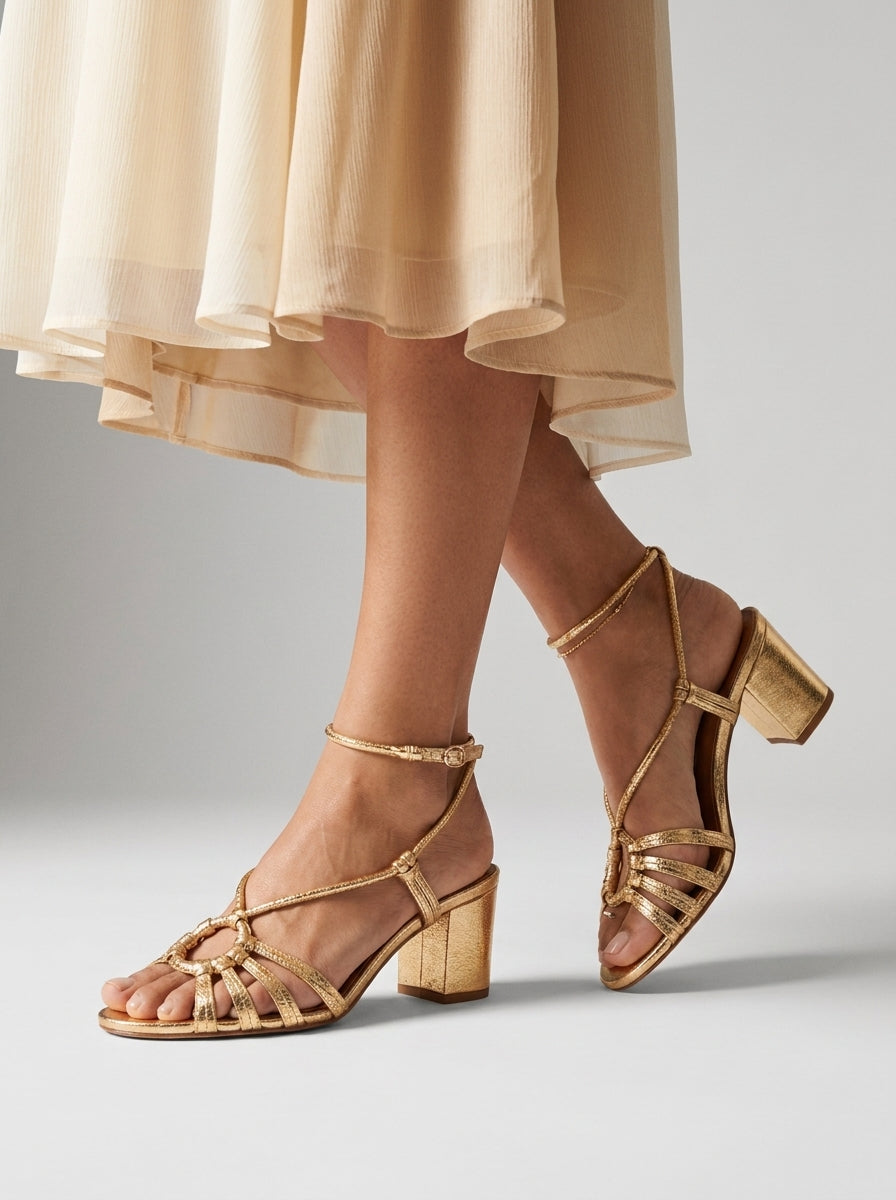 Aurelia | Gold-Colored Sandals with Braided Straps