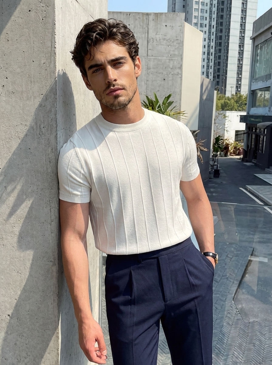 Carlos | Men's Knitted T-shirt with Ribbed Texture