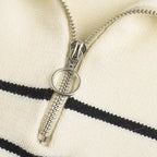 Isabelle™ | Damer Vintage Chic Strik Half-Zip Trøje med Klassiske Striber