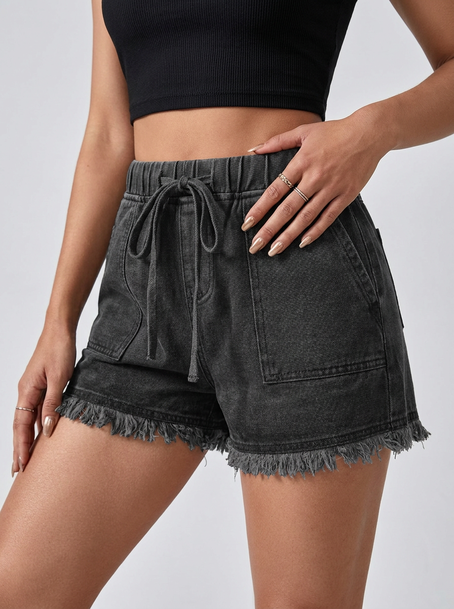 Elowen | Denim Shorts Med Høj Talje Og Frynsekant