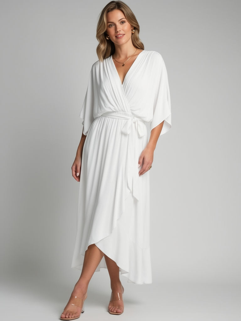 Elara | Asymmetrisk Midikjole med Slå-Om Design