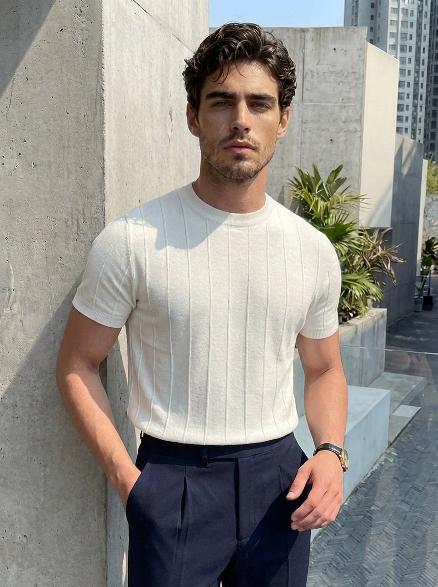 Carlos | Men's Knitted T-shirt with Ribbed Texture