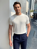 Carlos™ | Camiseta de Punto para Hombre con Textura de Canalé y Mangas Cortas | Estilo Casual Elegante Old Money de Lujo