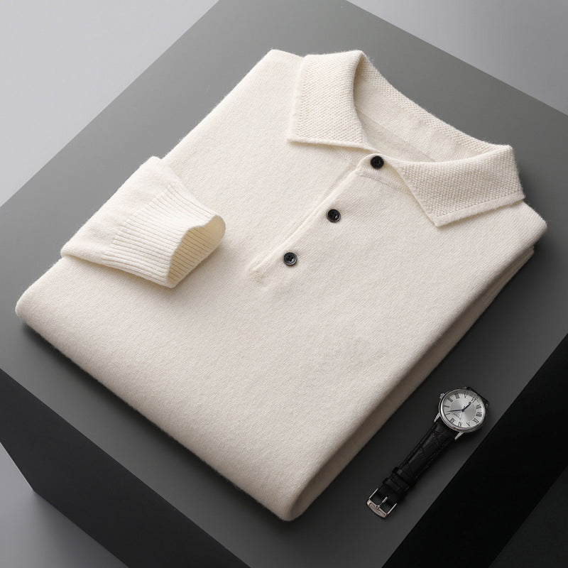 August | Men's cashmere long-sleeved polo sweater