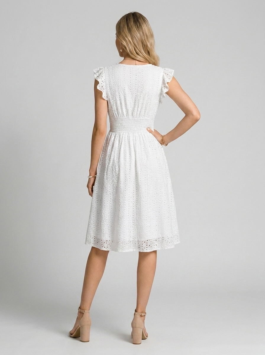 Elena | Blonde Midi Kjole Med V-Hals Til Dame