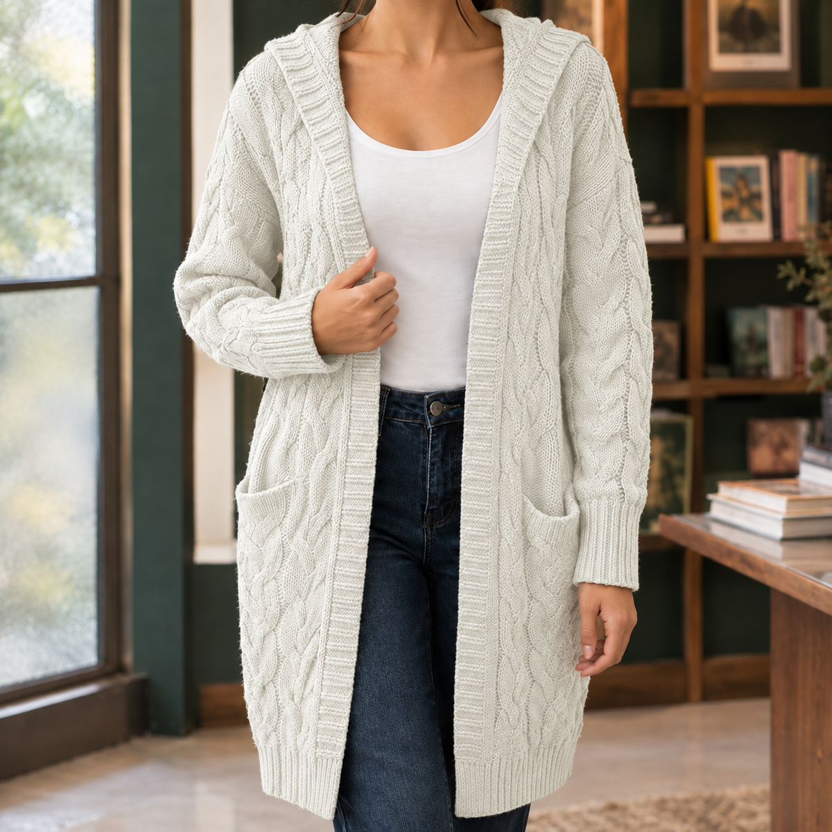 Camille | Dame lang cardigan med snoninger og lommer
