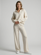 Sofia | Dame Todelt Sæt med Oversize Polo-Trui og Wide-Leg Bukser