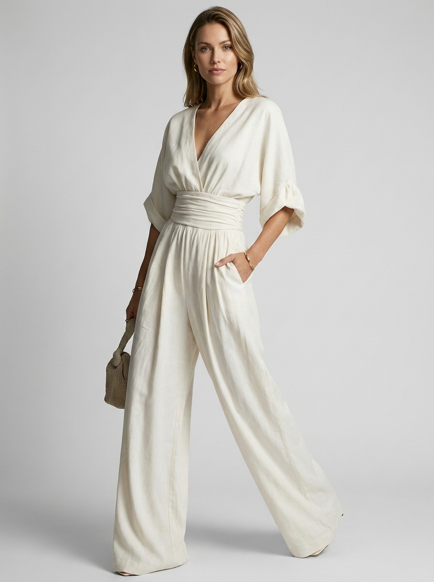 Helena | Elegant Jumpsuit Med V-Udskæring Og Vide Ben