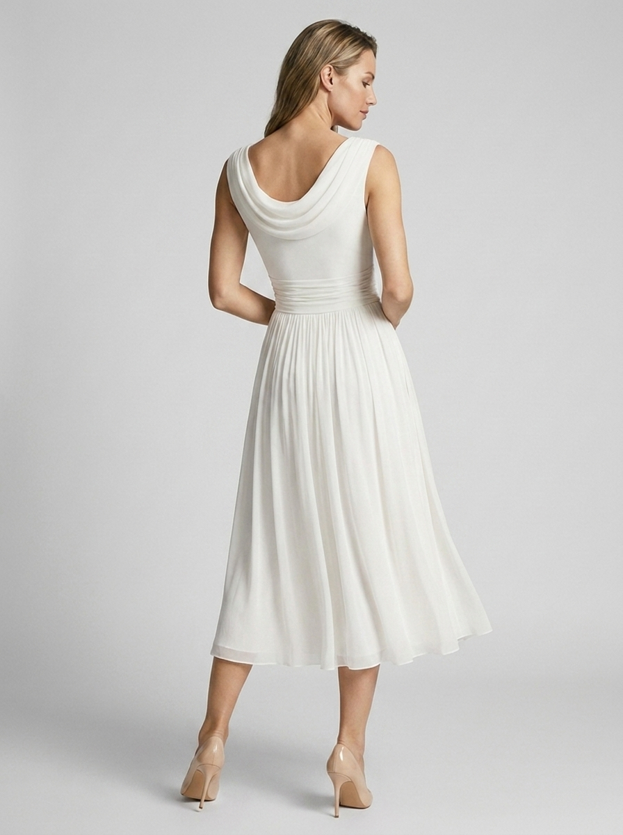 Aurélie | Elegant Midi Kjole Med Draperet Halsudskæring