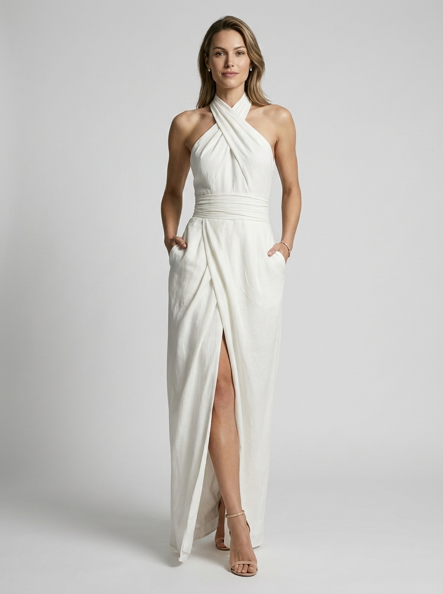Asterin | Halterneck Maxi Kjole Med Elegant Slids