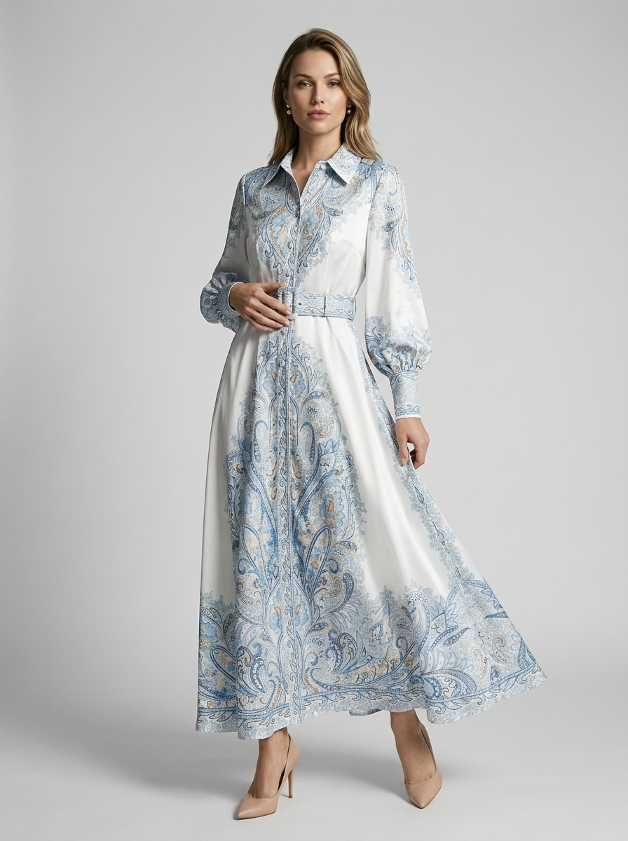 Arabella | Robe ligne A avec imprimé ornemental et ceinture