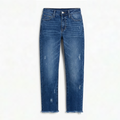 Damejeans med lige ben, høj talje, cropped længde og frynsekant